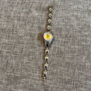 Silver Chain Bracelet Watch with Yellow Dial
